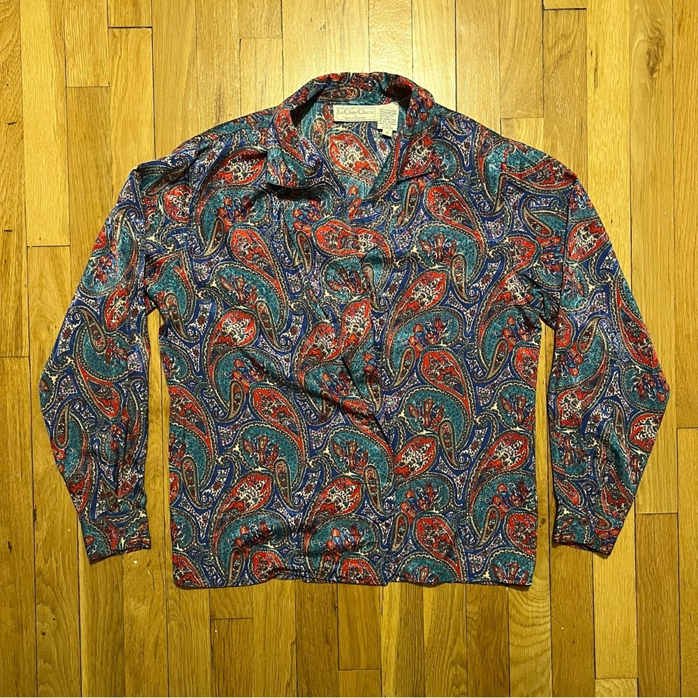 La Chine Classic Galinda Wang Paisley Multocolor Womens Button Up Large